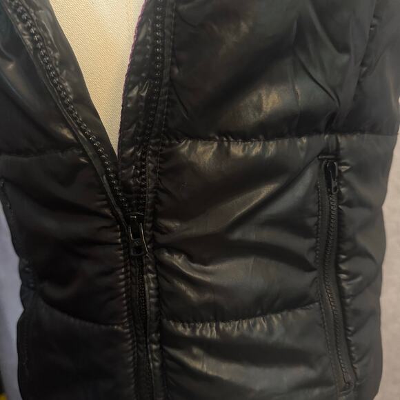 Aeropostale Women’s Medium Black Puffer Vest Purple  Pink Blue Leopard Lining - Picture 6 of 15